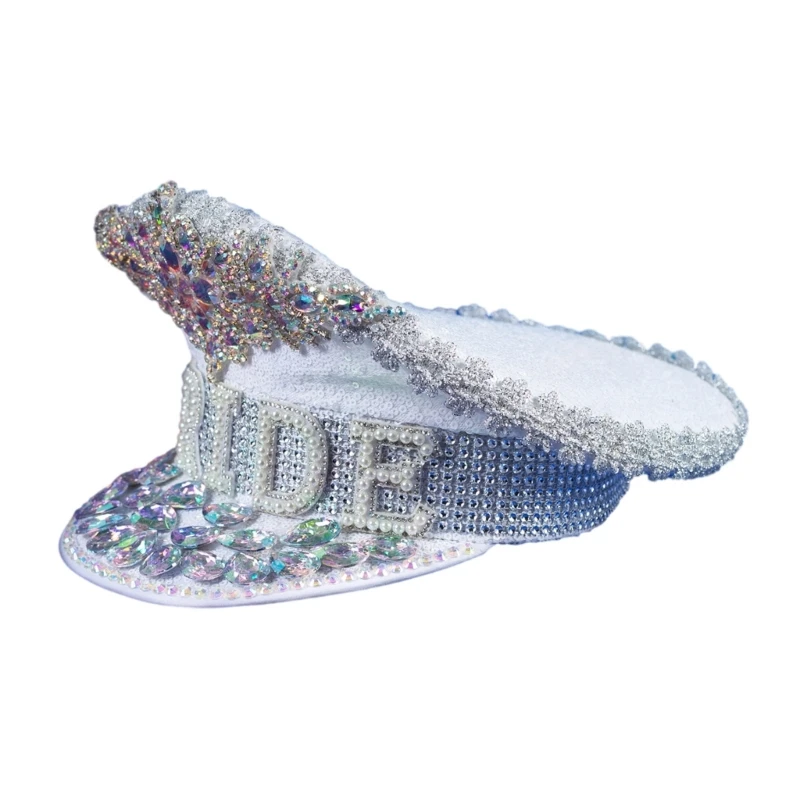 

Woman Wedding Hat Bride Hat Shinning Stage Performances Military N58F