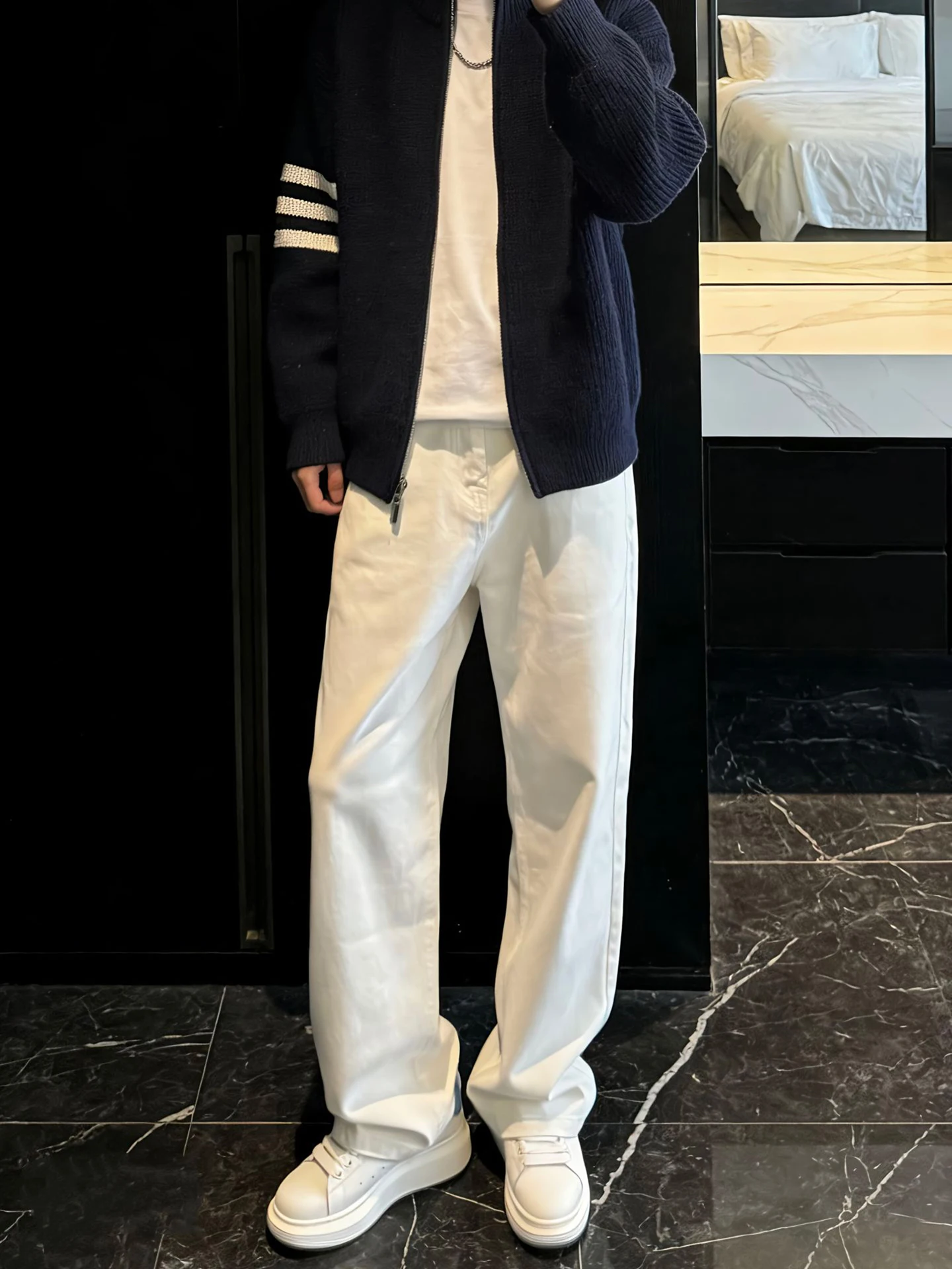 

Белые прямые джинсы Slim Fit для мужчин, весна-лето, в американском стиле High Street Vibe, молодежные повседневные джинсы