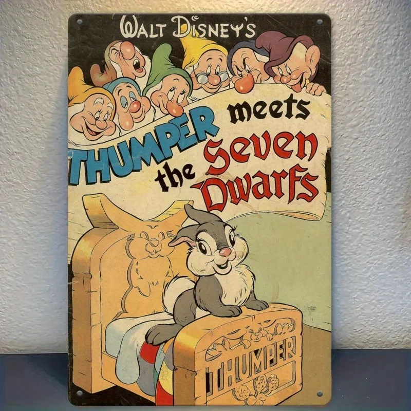 Una pieza con Little Bunny Bonnie y los siete enanitos: impresión 2D de 30,48 x 20,32 cm, adecuada para estudio, esquina de la historia o caf