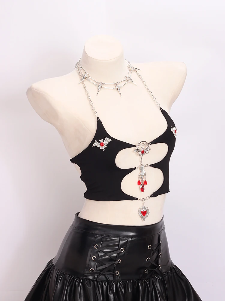 

gothic clothes y2k crop top halter top Gothic Tank Tops Punk Tank Tops fashion Cross Tops e girl clothes bustier top