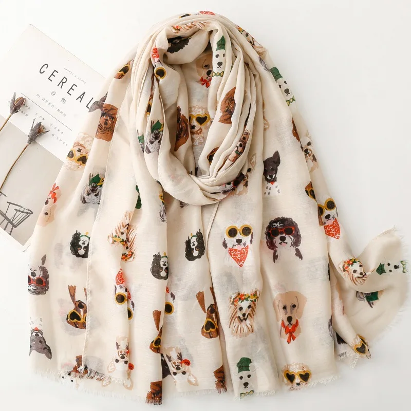 Cozy Dachshund Dog Cat Pattern Viscose Shawl for Women - 180x90Cm Fringe Detail Breathable Thin Wrap Scarves Autumn/Winter Snood image 5