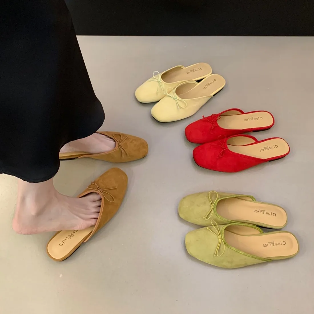 

Bailamos 2026 Spring Women Flat Shoes Fashion Round Toe Slip On Mules Shoes Soft Flat Heel Outdoor Casual Dress Sandal Shoes