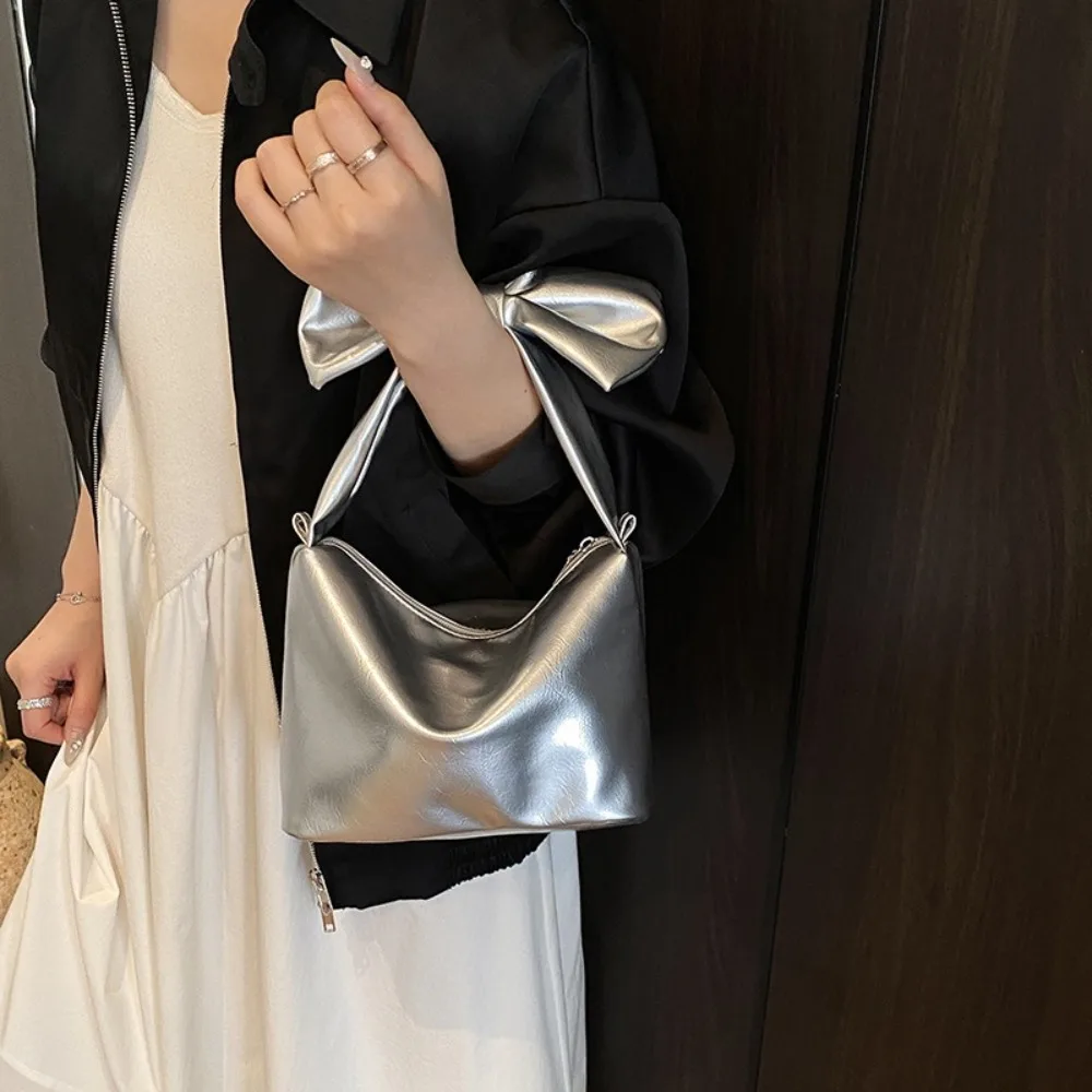 

Zipper Bowknot Crossbody Bag Y2k Style Handbag Underarm Bag Makeup Lipstick Bag Single Shoulder PU Leather Bow Tote Bag Daily