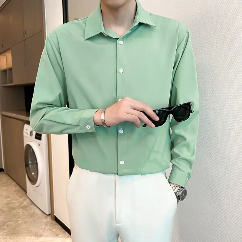 Fashion Formal Business Casual Loose Office Lady Button Long Sleeve Man Turn-down Collar Shirts Spring Summer Men's Clothing