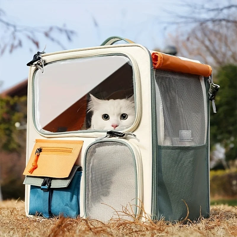Breathable Pet Cat Carrier Backpack Colorful Pet Carrier Transport Travel Bag Expandable Large Capacity Creative for Cats Dogs
