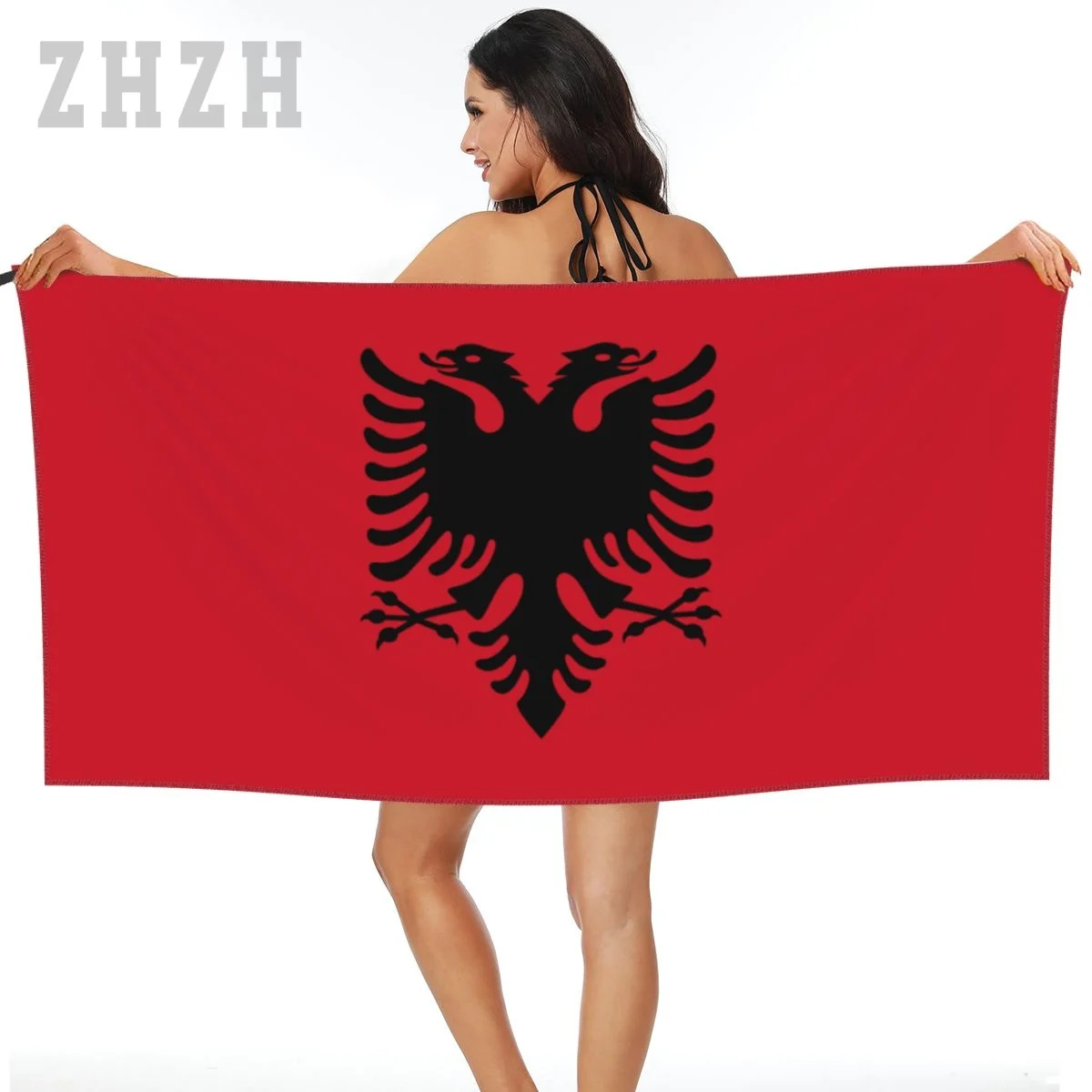 More Design Albania Flag Emblem Bath Towel Quick dry Microfiber Absorbing Soft Water Breathable Beach Swimming Bathroom