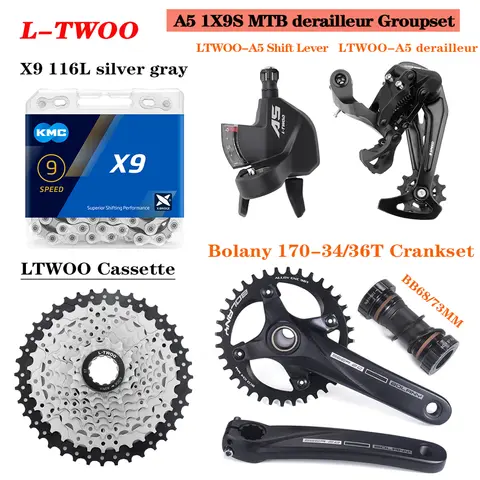 LTWOO A5 MTB 드레일러 변속기 시스템 키트, 시프트 레버, 드레일러 LTWOO 카세트 X9 체인 볼라니 크랭크, 9V 그룹셋, 1X 9 스피드