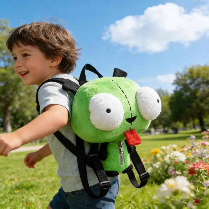 

Puppy Cartoon Alien Invader. Zim Jill Dog Children's Backpack Anime Book Bag Toy Plush Backpack Green Dog Style