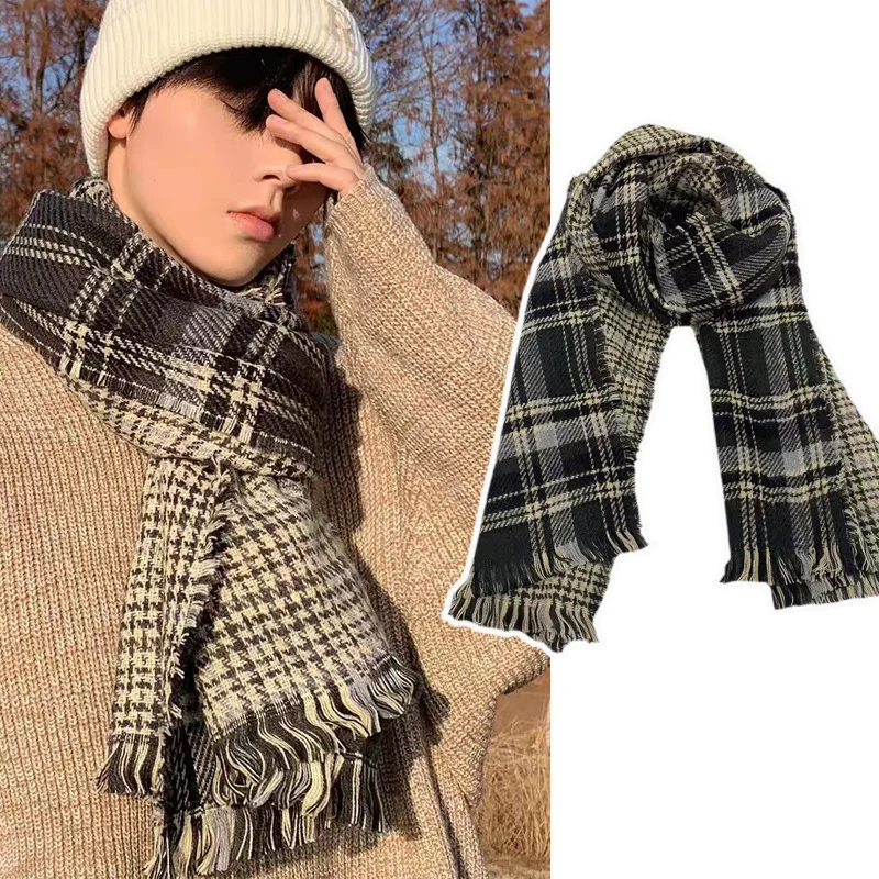 

Thick Knitted Winter Scarf for Men Boyfriend, Plaid Couple Scarves for Cold Weather