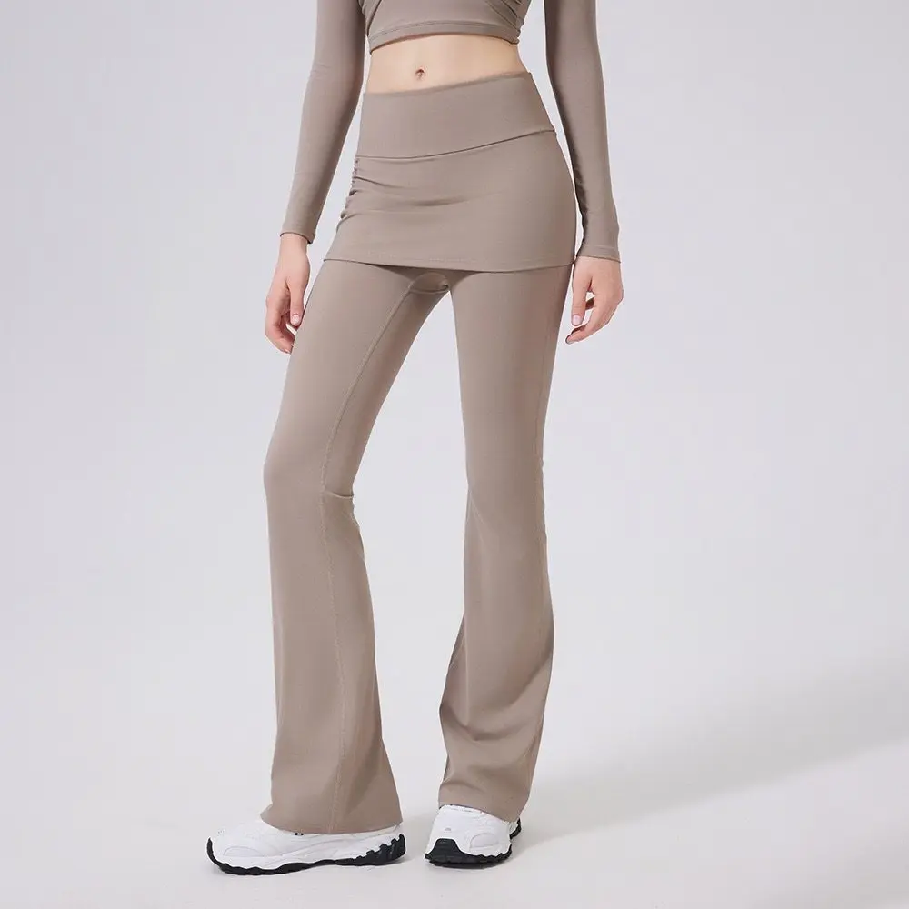High-waisted gathered yoga pants butt curtain wear running sports leggins gym hip-covering fitness bell-bottom pants