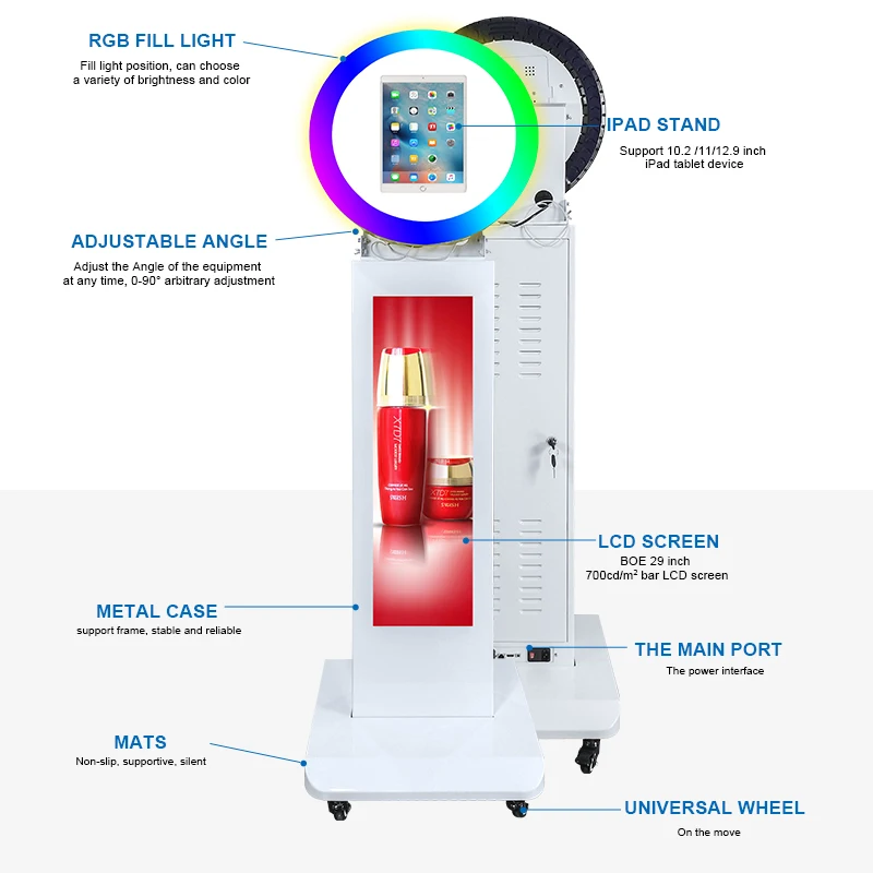 29 Inch LCD Screen Photo Booth Machine Kiosk Ring Light Rotating Selfie Photo Booth For Party