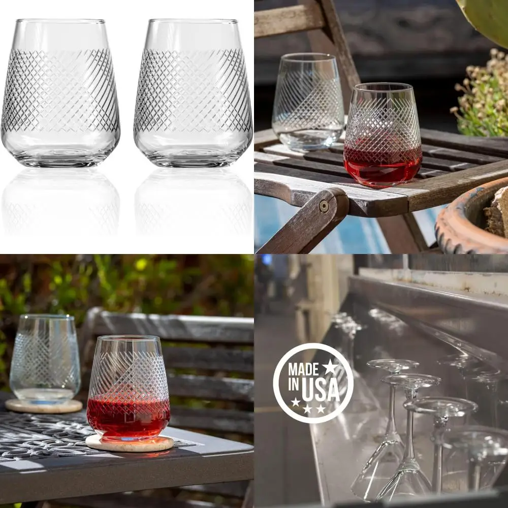 

Набор из 2 стаканов без ножек на 15,75 унции | Вдохновленный Вулицей Бурбон | Стеклянные бокалы для вина без свинца с гравировкой | Идеально подходит для коктейлей