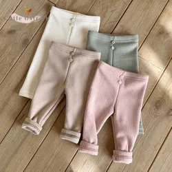 Baby Girl Boy Cotton Solid Soft Pants Leggings Infant Toddler Casual Button Skinny Trousers Autumn Winter Baby Clothes 3M-18M