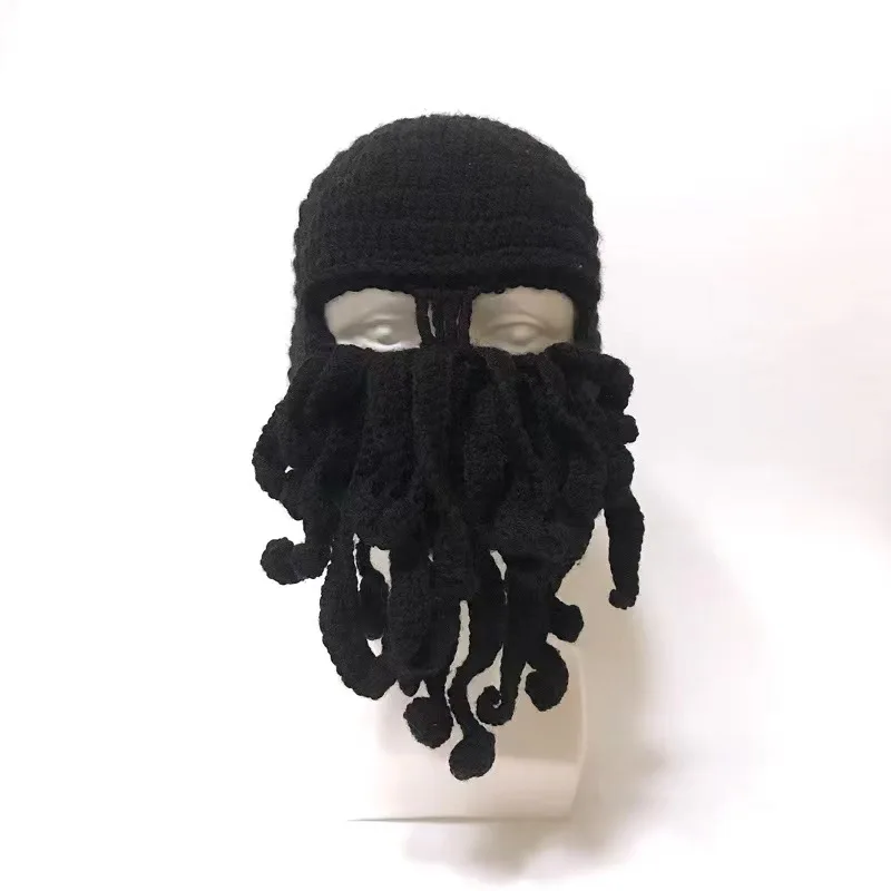 New Funny Handmade Tentacle Octopus Hat Crochet Cthulhu Beard Beanie Men\'s Women\'s Knit Wind Mask Cap Ski Halloween Animal Gift