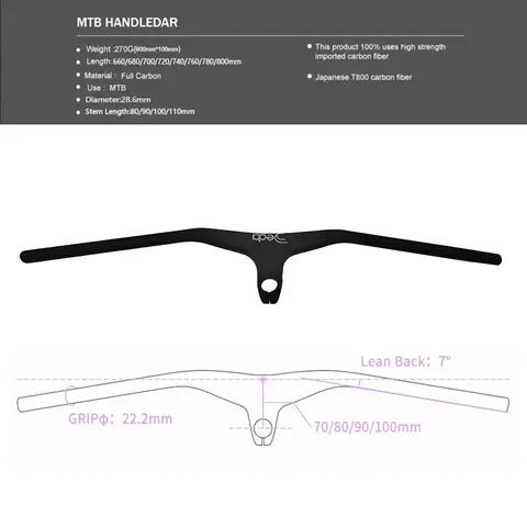 DEDA Mtb 핸들 바 28.6mm -17도 산악 자전거용 탄소 통합 조종석 핸들 바 70mm-110mm 660~800mm 자전거 부품