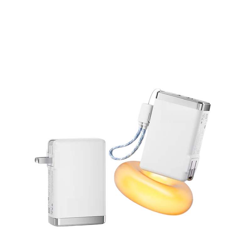 Portable Charger Power Bank 10000mAh 30W Fast Charger, 3‑in‑1 Built‑in Cable & AC Plug Travel Battery Pack for IPhone Android