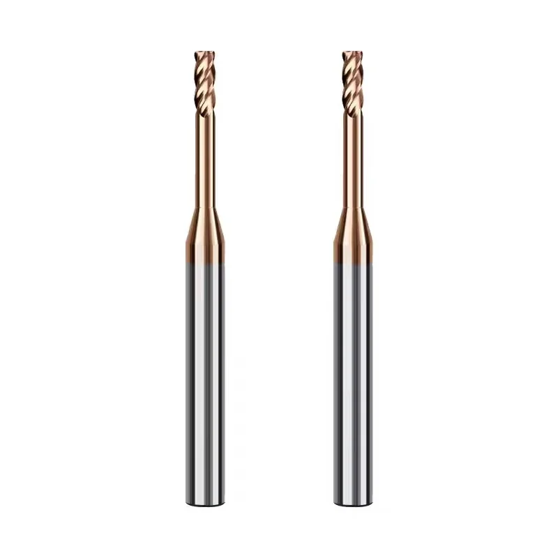 HRC60 4Flute Solid Carbide Long Neck Bull Nose Milling Cutter Deep Groove Round Endmill R-Angle Small Diameter Min R0.1  R0.2