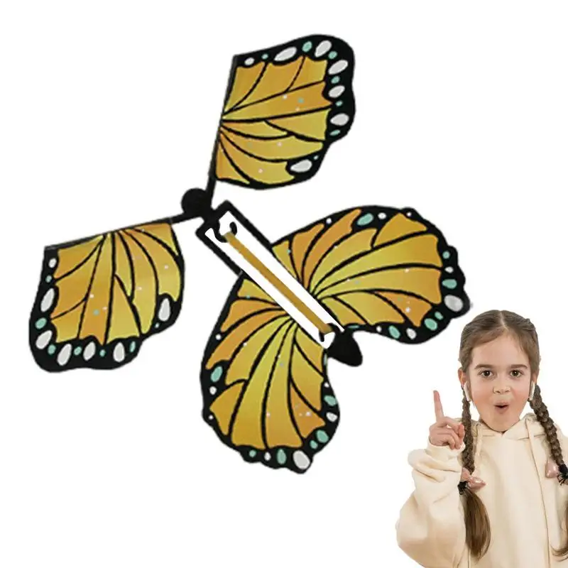 5Pcs Magic Flying Butterfly Wind Up Toy In The Sky Funny Rubber Band Powered Cards Kids Tricks Props Party Toy Fairy Flying Toys