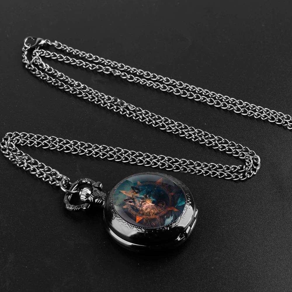 Montre de Poche à Quartz Design Tête de Loup, Horloge Pendante, Collier, Cadeau pour Enfants et Femmes