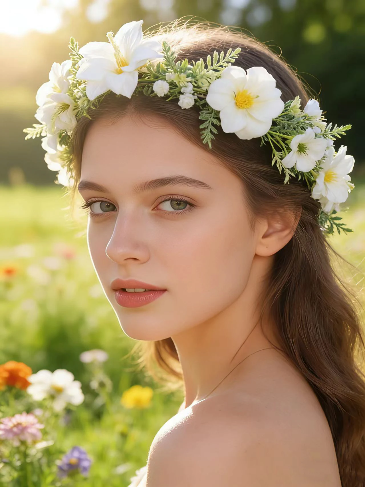 Handmade Blue and White Floral Headband, Fairy-Like Mesh Ribbon Flower Hair Accessory, Outdoor Wedding Photo Shoot Pastoral Style Flower Crown