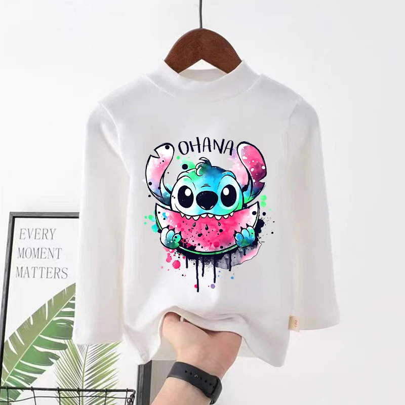 Lilo & Stitch Pajama Tops for Kid Kawaii High Neck Base Shirt Child Sleepwear Double Sided Velvet Warm Sweater Disney Sweatshirt