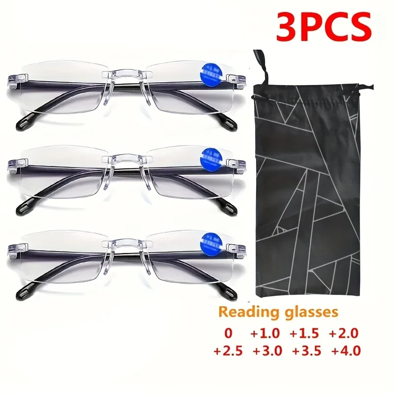 

3pcs Reading Glasses Compter Glasses Rimless Readers For Women Men Anti Eyestrain +1.0 To +4.0
