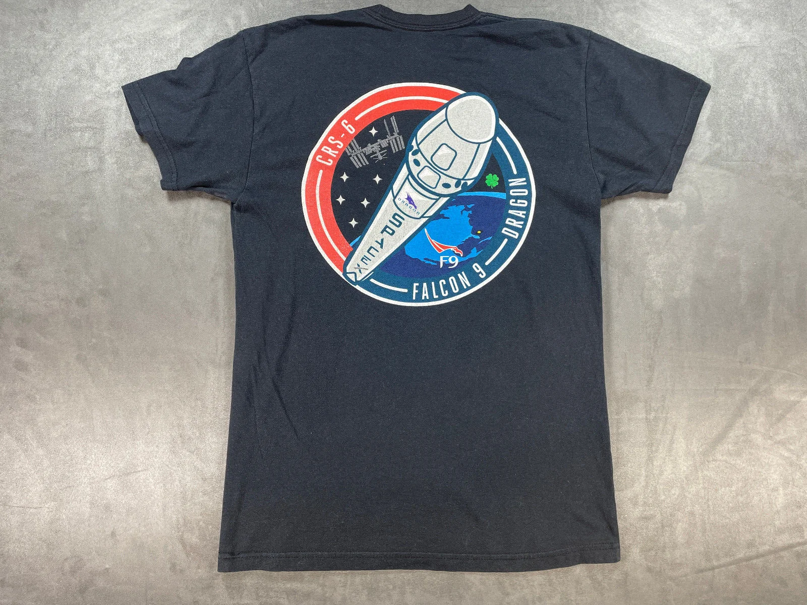 Black Faded SpaceX Small Shirt CRS-6 Dragon Falcon 9 Rocket Program satellite