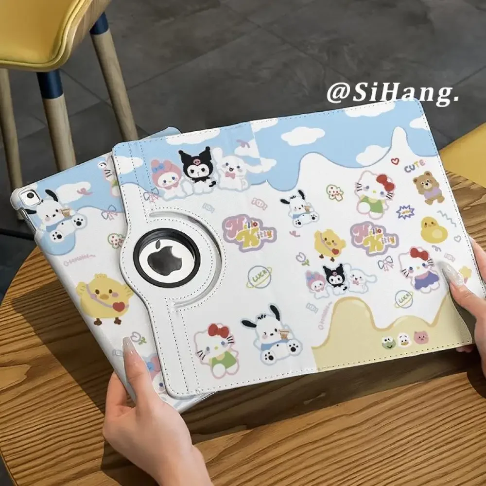

Kawaii Hello Kitty Pu Ipad Case Sanrios for Ipad Pro 2018 2020 2021 2022 12.9 Air3 Kt Cartoon Cover Anti-Fall Student Girl Gift