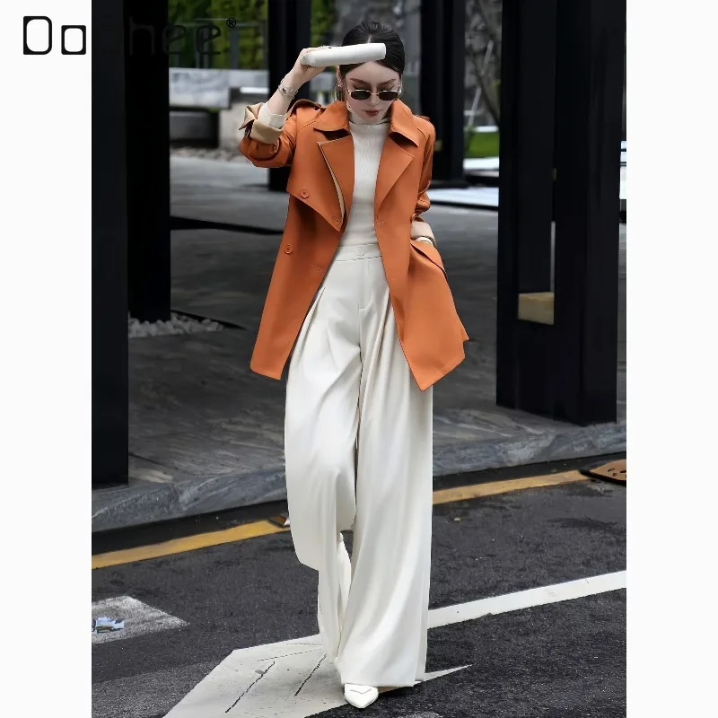 Elegant Professional Fashion Women's High-end Socialite Suit Collar Mid-length Trench Coat Commuting Style Single-breasted Coat