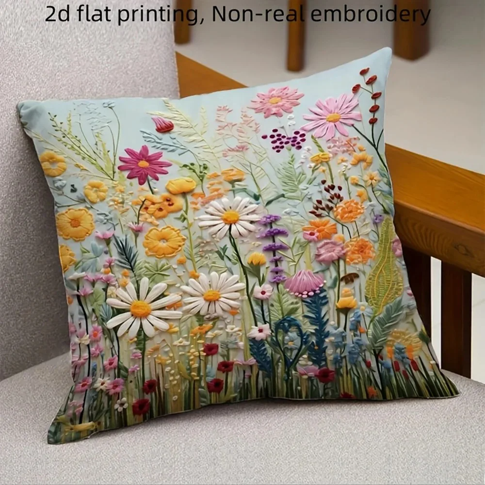 

2D Flat Printed Colorful Fish Cushion Cover Faux Embroidery Ocean Animal Throw Pillowcase for Living Room Sofa Home Decor