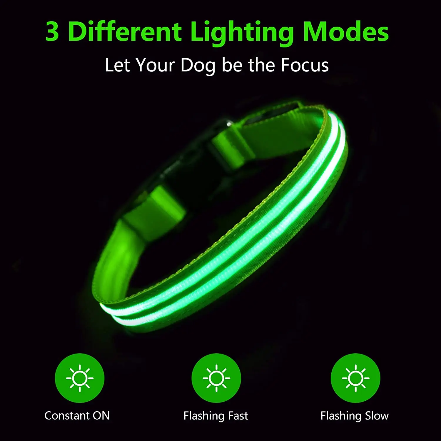 MASBRILL LED Rechargeable Dog Collar 100% Waterproof Glow in the Dark Dog Collar Flashing Light Collar for Small Medium Dogs