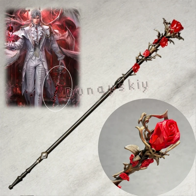 Sylus Staff Silver Wing Demon Red Rose Wand Love And Deepspace Accesorio de Cosplay Impreso en 3D Desmontable Gótico para Disfraz