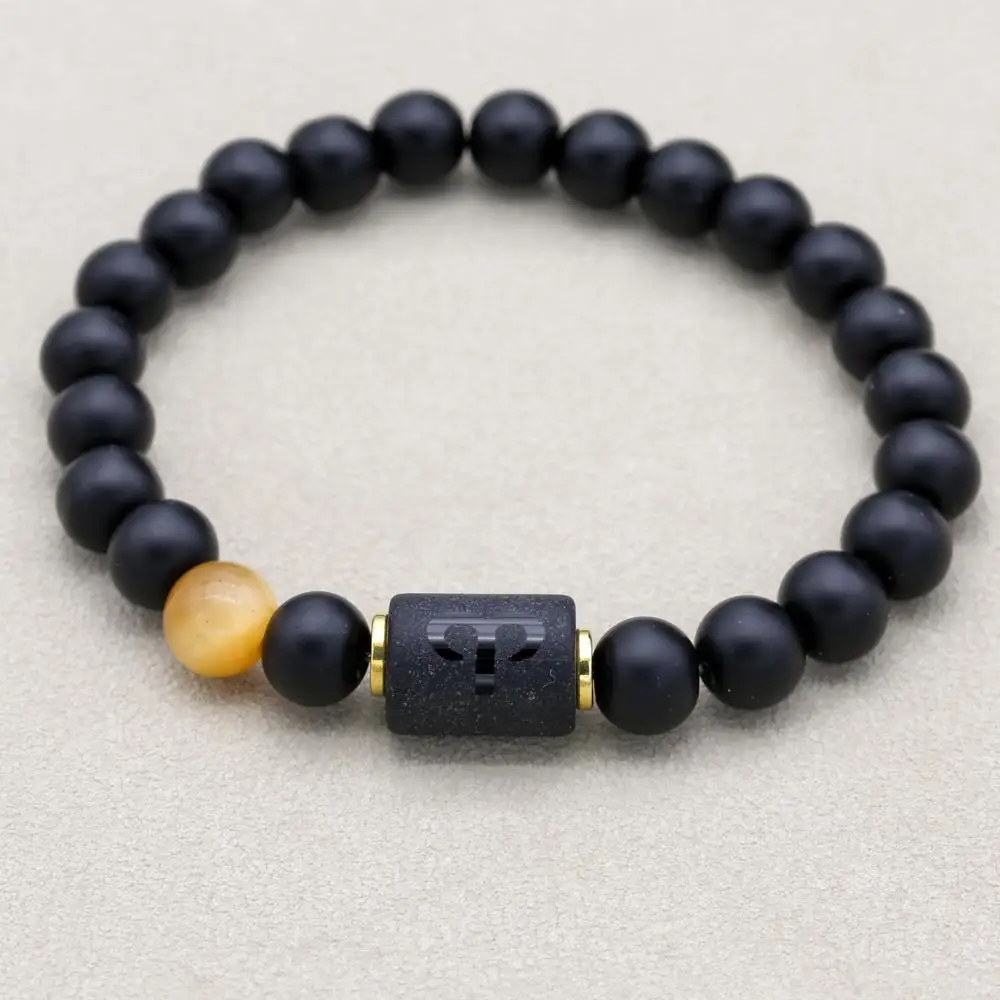 12mm Black-gold Beads Bracelet Buddhism Six Word Men Mantra Charm Bracelet