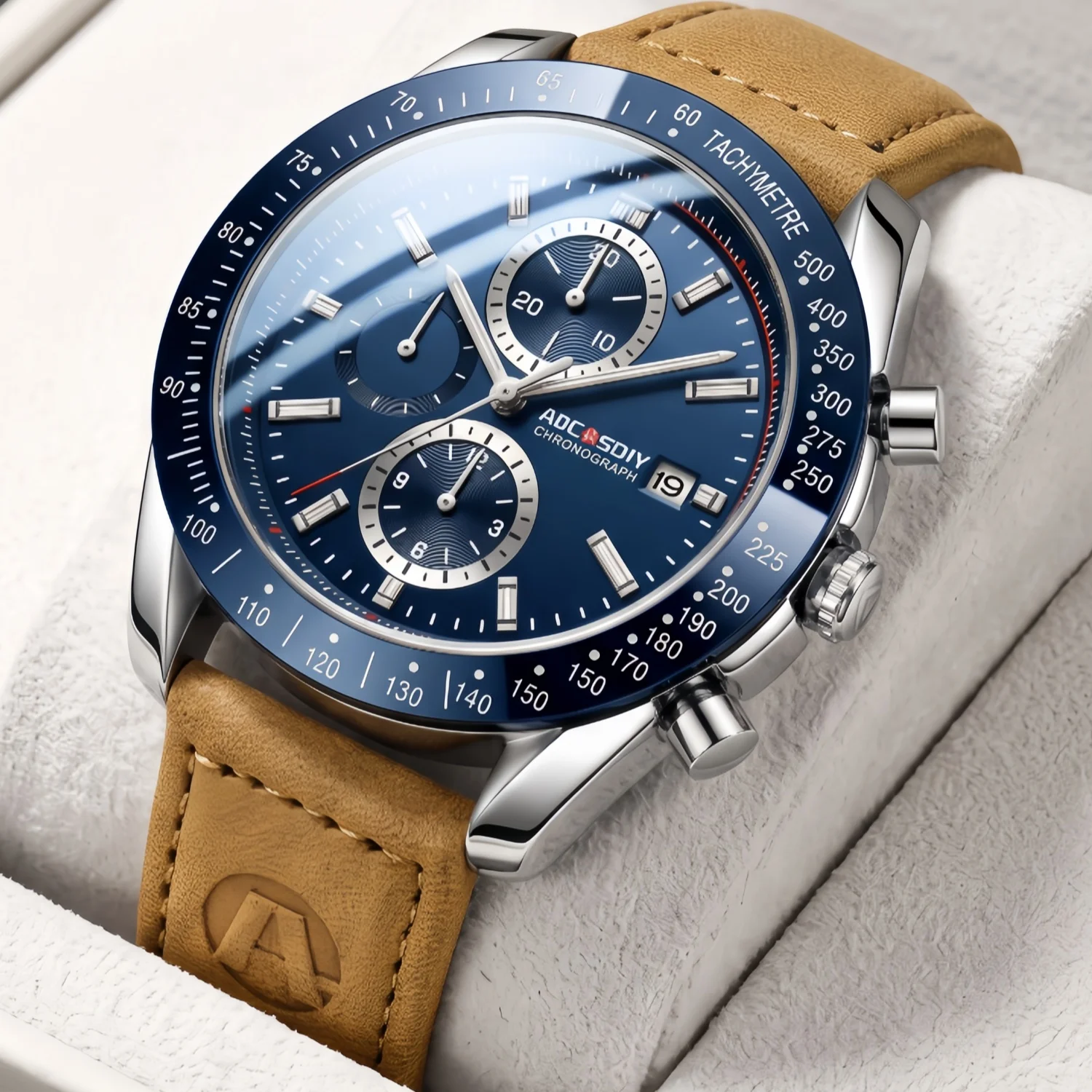  AOCASDIY Men's Quartz Watch Speedometer Round Chronograph Night Light Waterproof Single Date Window Racing Sport Watch Gift fo