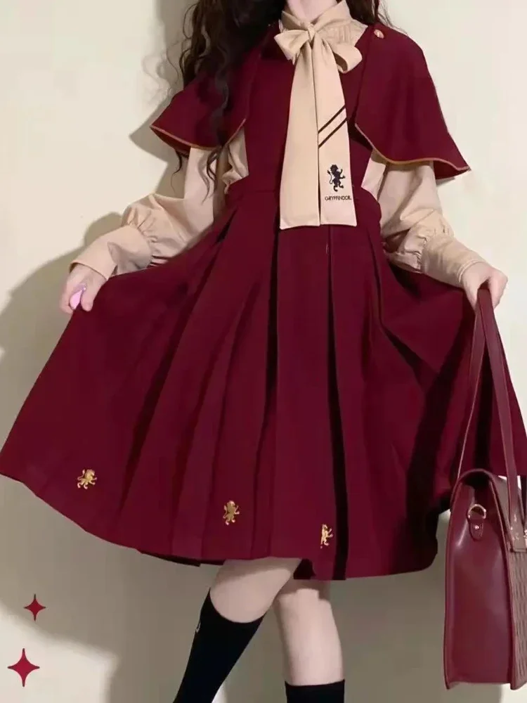 2025 Spring Dress Suit Female Preppy Korean Loose Japan Strap Dress Kawaii Girl Single Piece Women Punk Streetwear Red Dress New