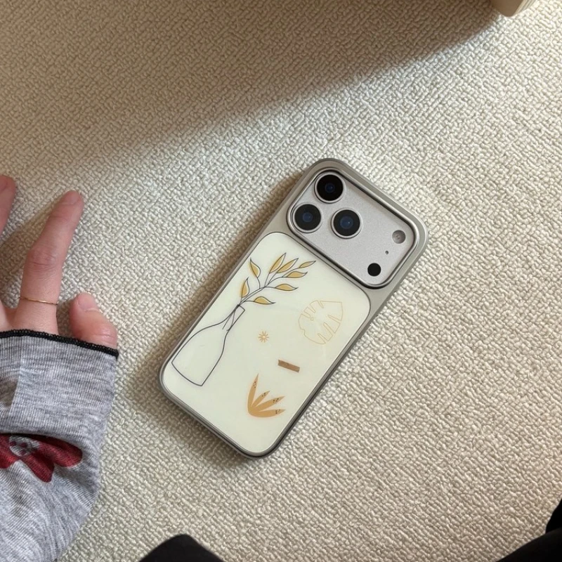 زهرة ترتيب الفن خط الكتابة على الجدران كريم الخريف والشتاء جراب هاتف آيفون 11/12/13/14/15/16/17 برو ماكس الهواء زائد الايبوكسي بولي يوريثان #1