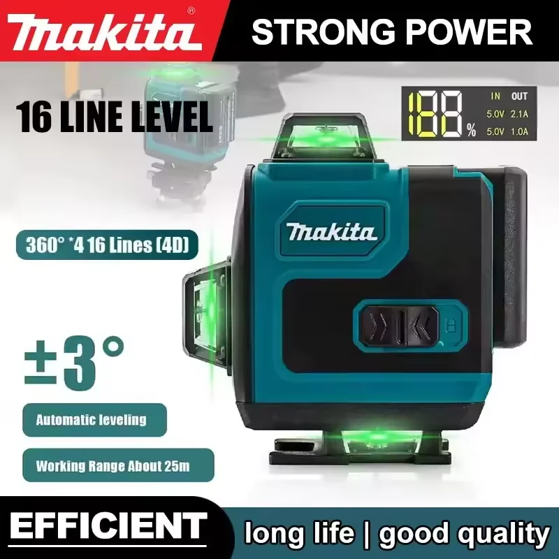 

Original Makita 3D-4D 16 Line High-precision 360 ° Horizontal Vertical Green Laser Level, Wall Mounted Portable Power Tool.