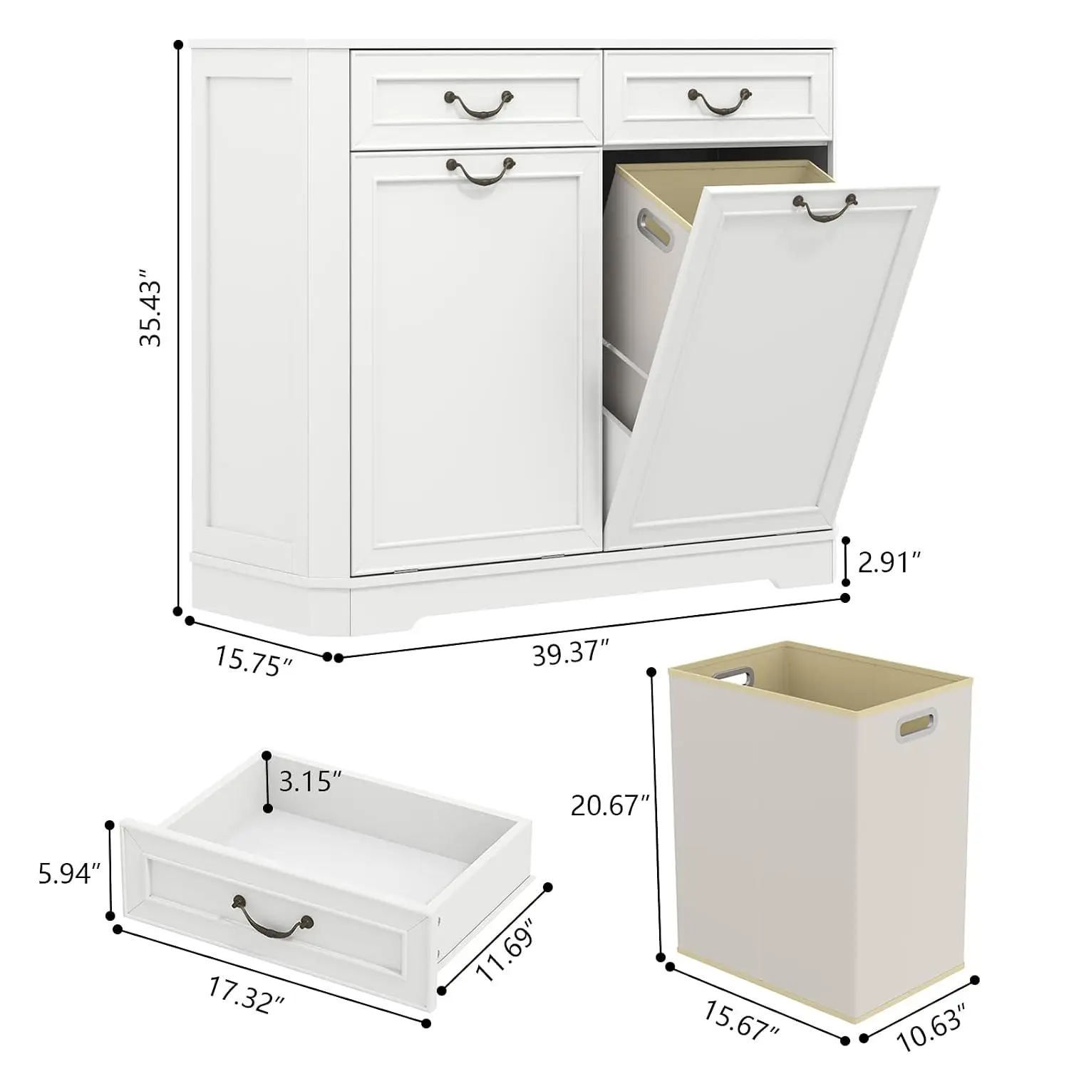 Double Tilt Out Laundry Hamper Cabinet, Hidden Laundry Cabinets, Customized