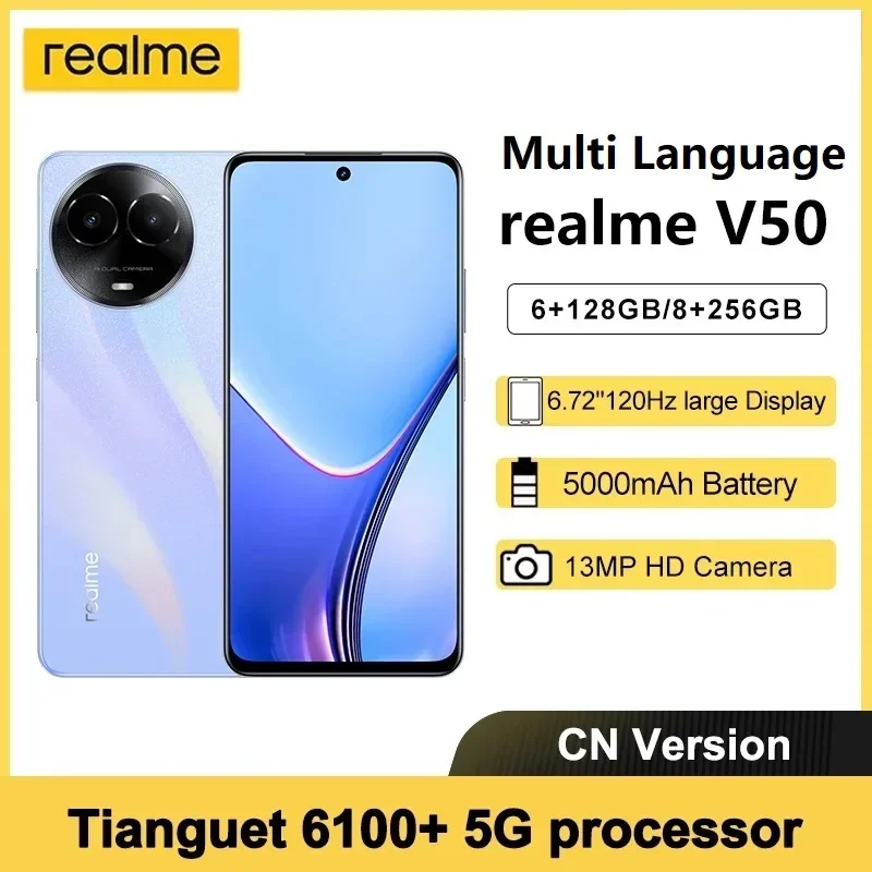 Смартфон Realme V50 с глобальной прошивкой, 6,72 дюйма, FHD +, 120 Гц, 5000 мАч, 18 Вт, быстрая зарядка, камера 13 МП, смартфоны на Android