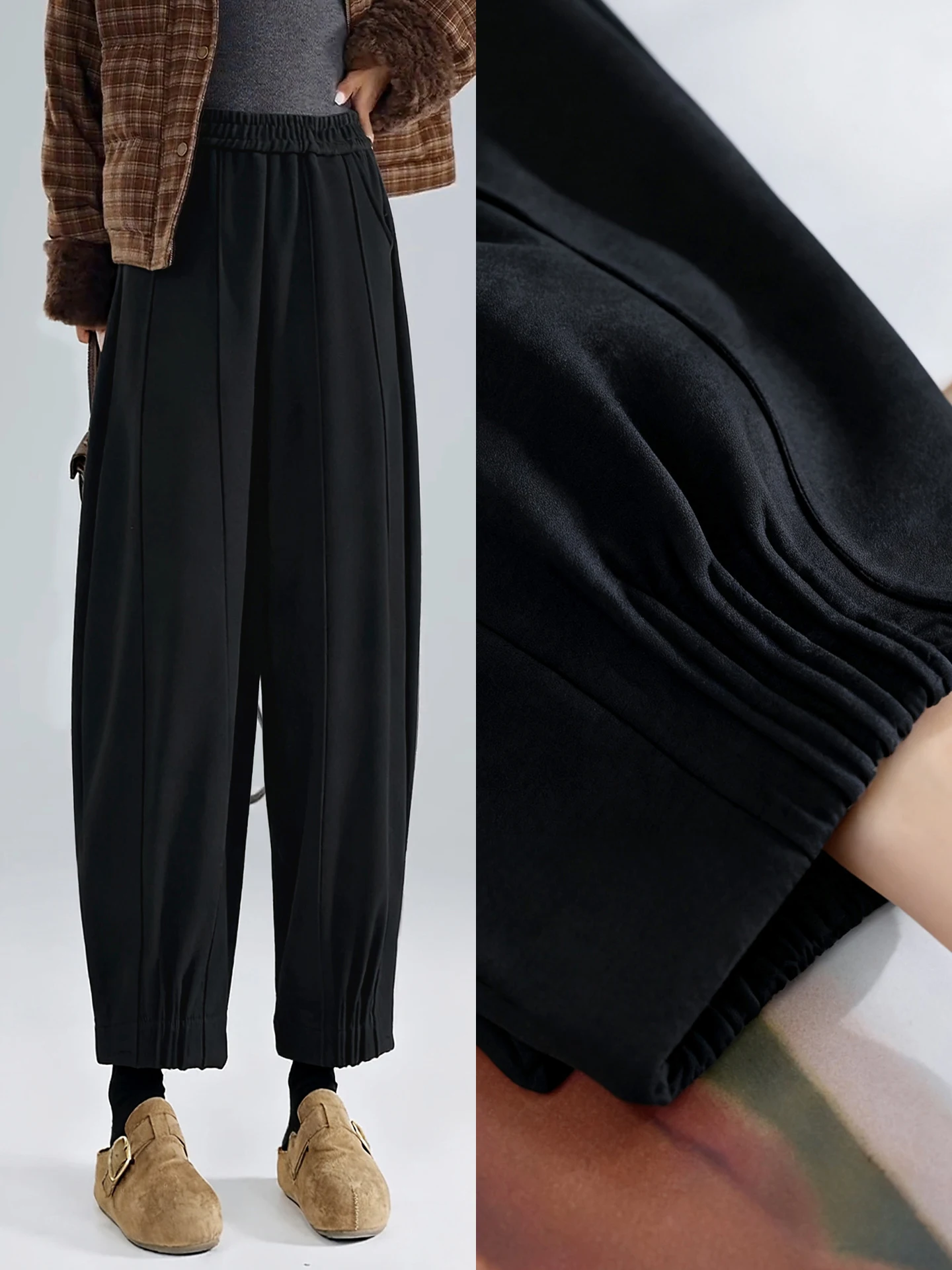 

Женские шерстяные брюки-фонарики с высокой талией на флисовой подкладке, осень-зима 2025, новые, маленькие размеры, утягивающие, повседневные, в стиле Харлан