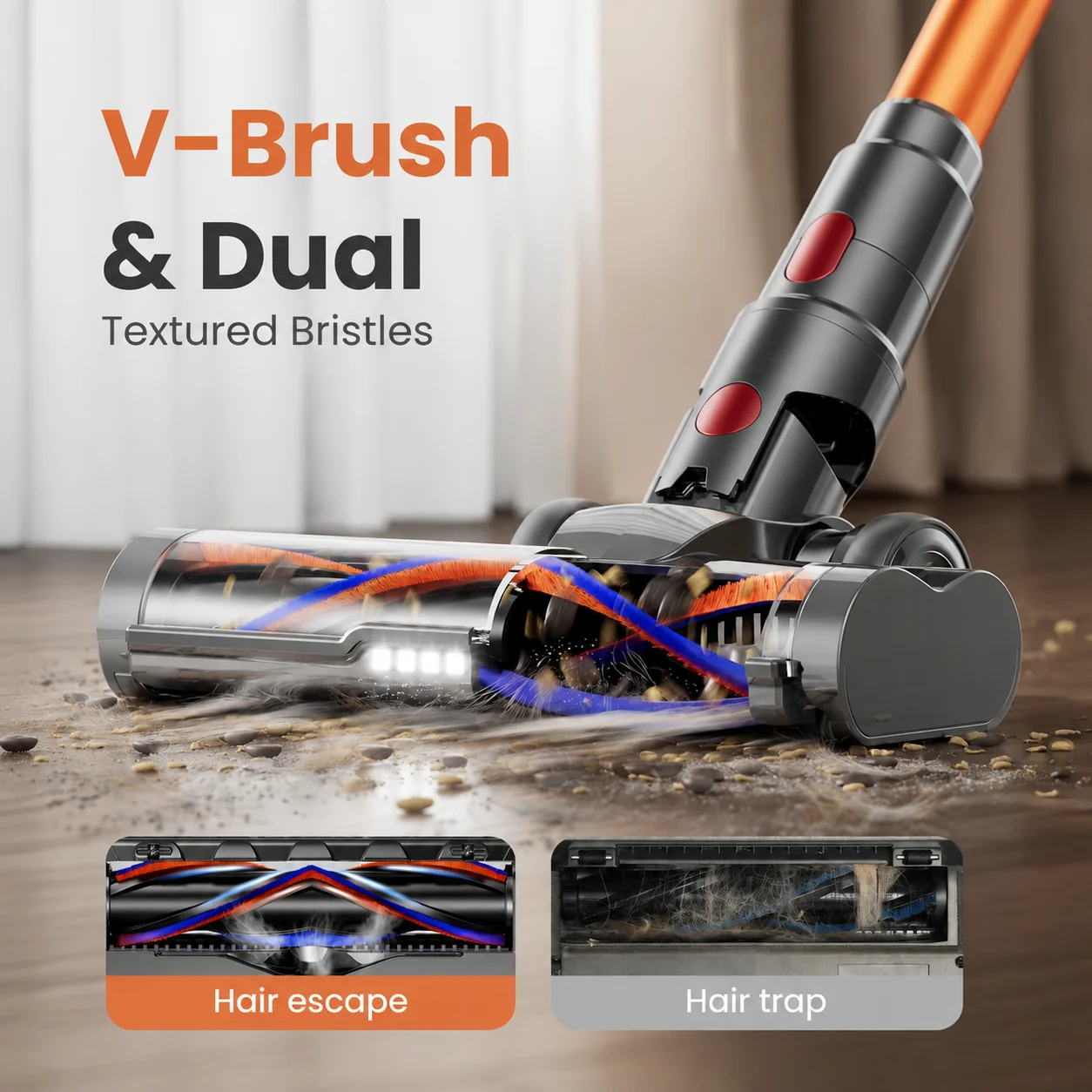 E.LUO 500W Cordless Vacuum Cleaner with LED Touch Screen&Charging Wall Dock,Tangle-Free Design,Perfect for Pet Hair/Carpet/Floor