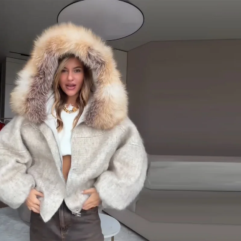 سترة دافئة بأكمام طويلة وياقة من الفرو الاصطناعي معطف عتيق كبير الحجم موضة شارع العليا 2025 ملابس خارجية جديدة لخريف وشتاء