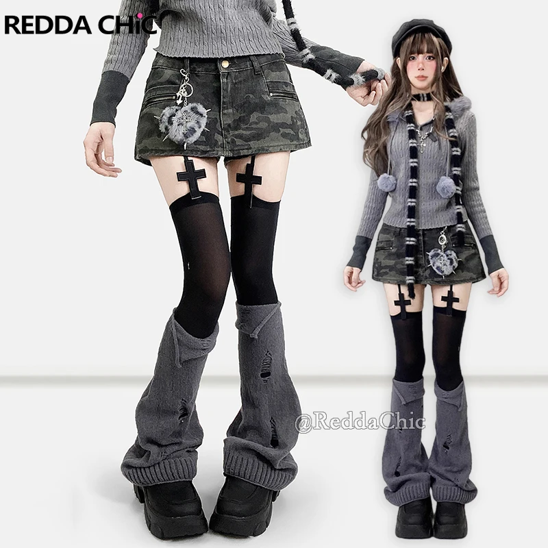 

REDDACHiC Distressed Camouflage Jean Shorts Summer Street A-line Low Rise Mini Skirt Pants 2-In-1 Skorts Y2k Gyaru Women Bottoms