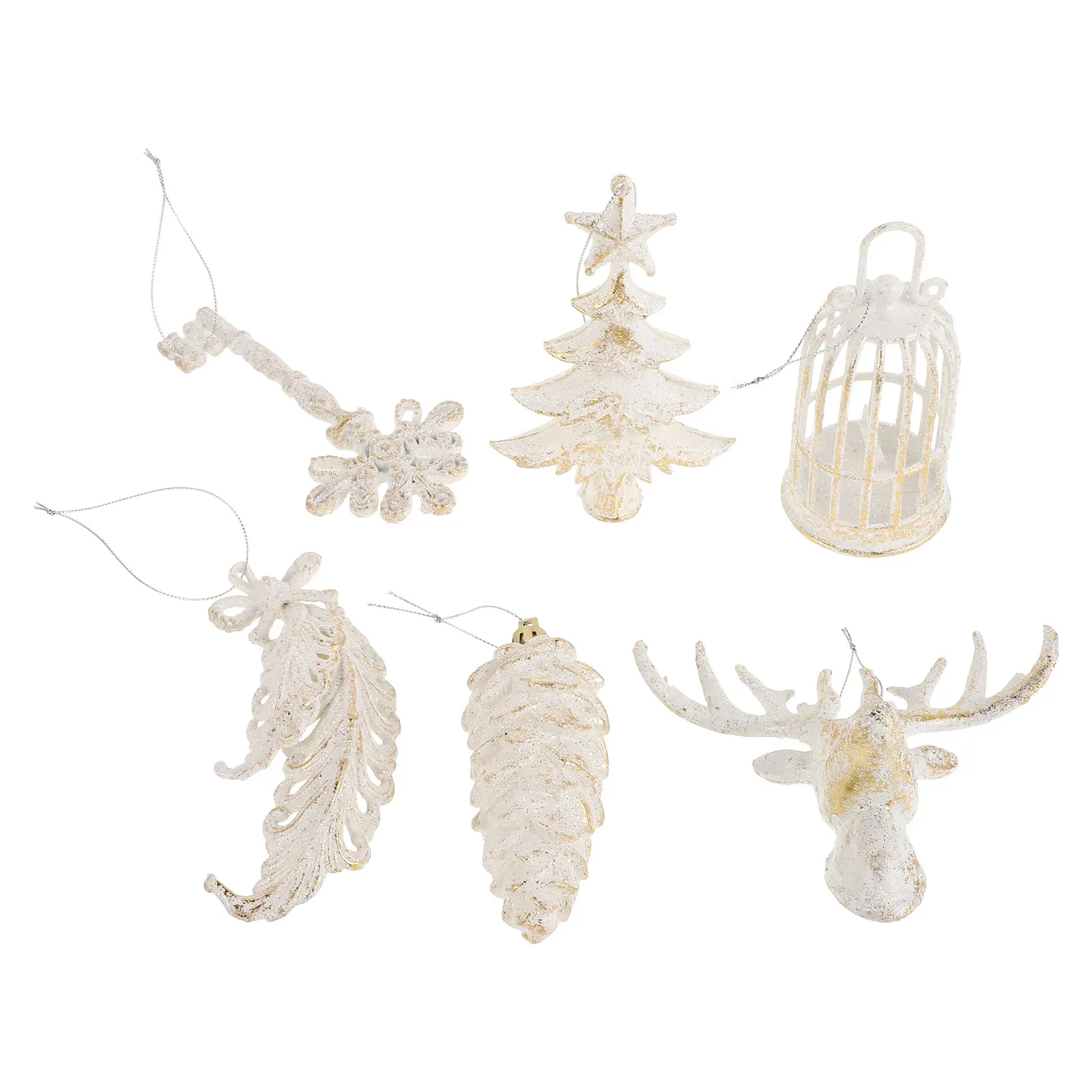 

6 Pcs Christmas Ball Ornaments Vintage Decor Tree Decorations Cone Toppers Pine Holiday Plastic Handmade Reindeer