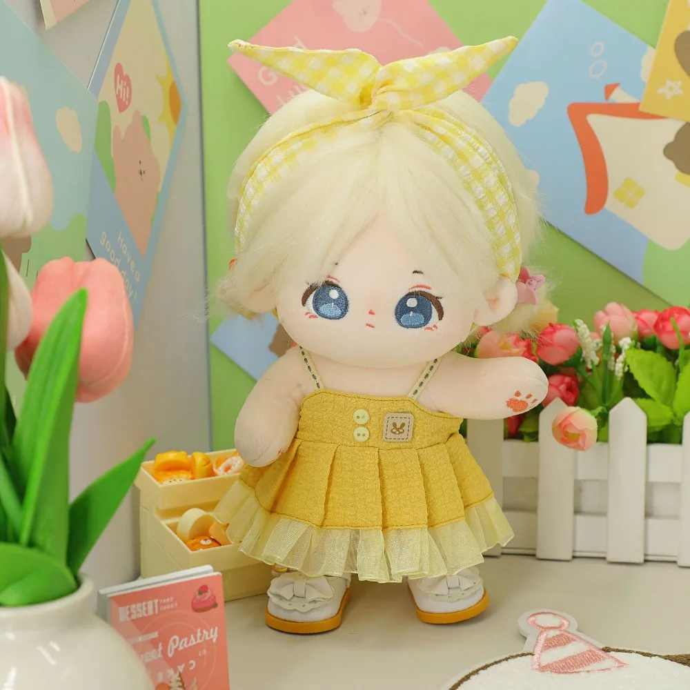 

Strap Dress 20cm Cotton Doll Clothes Skirt Bow Hair Band Cotton Doll's Dress Outfit Mini Plush Doll Clothes Doll Accessories