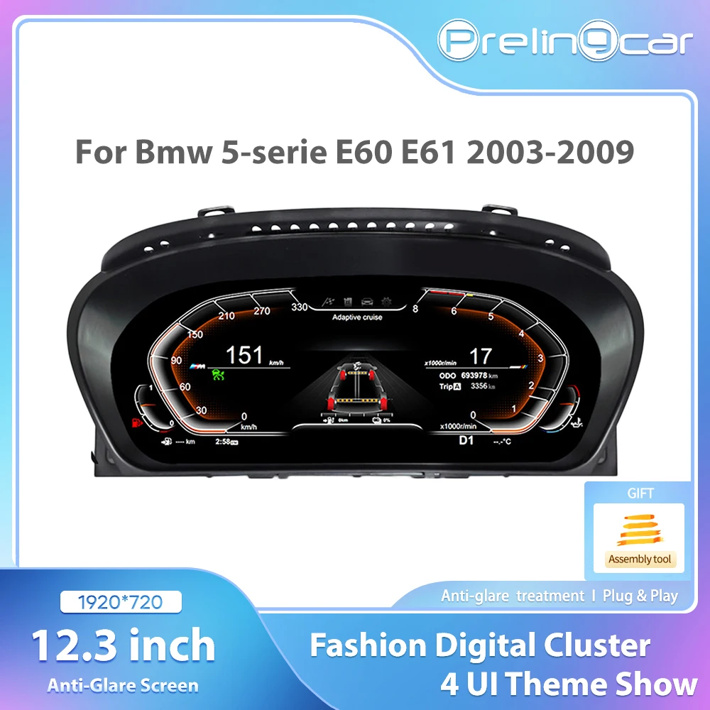 12.3 ''Digitale Dashboard For BMW 5 Series E60 E61 E63 E64 2003 4 5 6 7 8 9  years Ccc Cic  Snelheidsmeter Virtuele Cockpit Voor