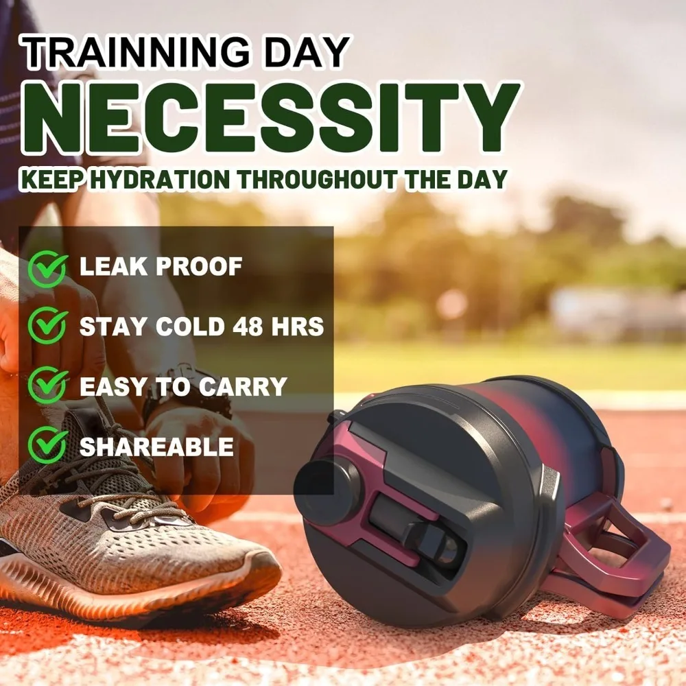 إبريق جالون كبير سعة 128 أونصة، إبريق مياه رياضي معزول متين من الفولاذ المقاوم للصدأ، زجاجة مياه عازلة كبيرة ثلاثية الجدار/جديدة