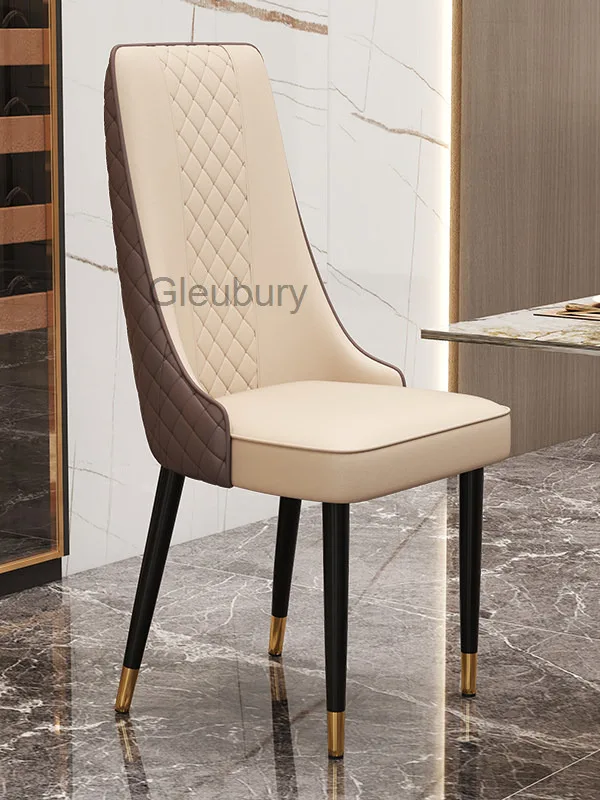 Light Luxury High Back Dining Chair Home Restaurant Chair Hotel Private Room Banquet Leather Simple Iron Art Hotel Dining Table