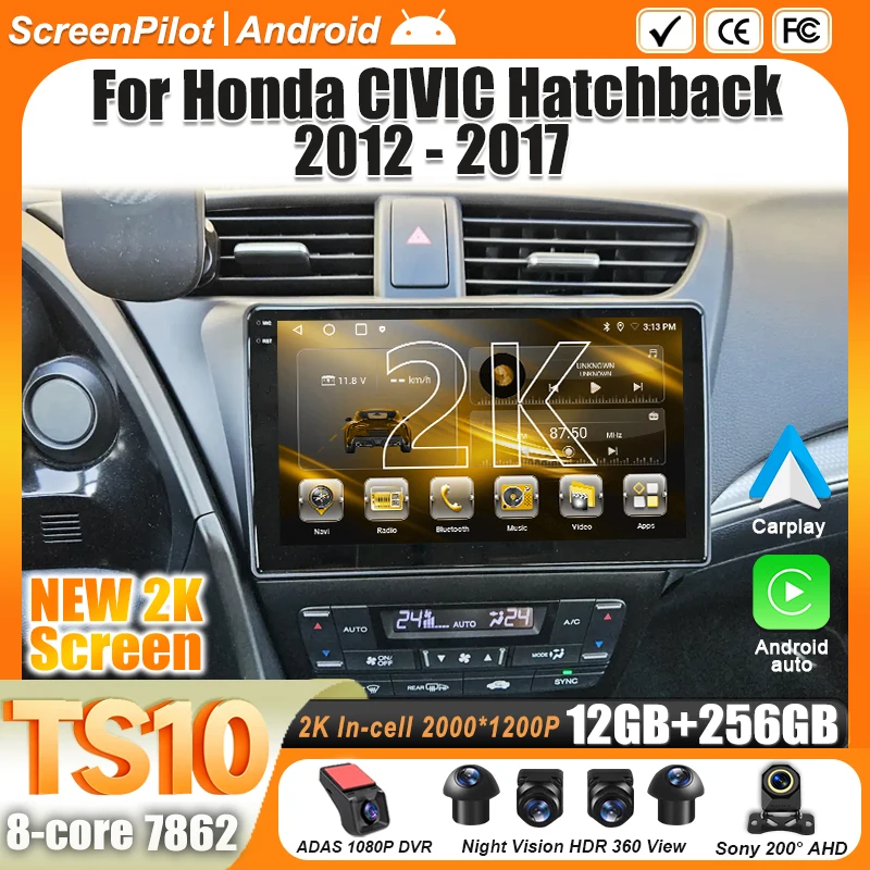 Android 16 For Car Radio Honda CIVIC Hatchback 2012 2013 2014 2015 2016 2017 Multimedia Video Player 2 din Carplay Touch Screen