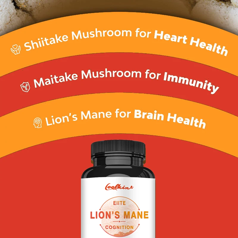 Biologische Lion's Mane-capsules - Bevat Lion's Mane-paddenstoel, Chaga, Reishi-paddenstoel voor focus- en cognitieve ondersteuning